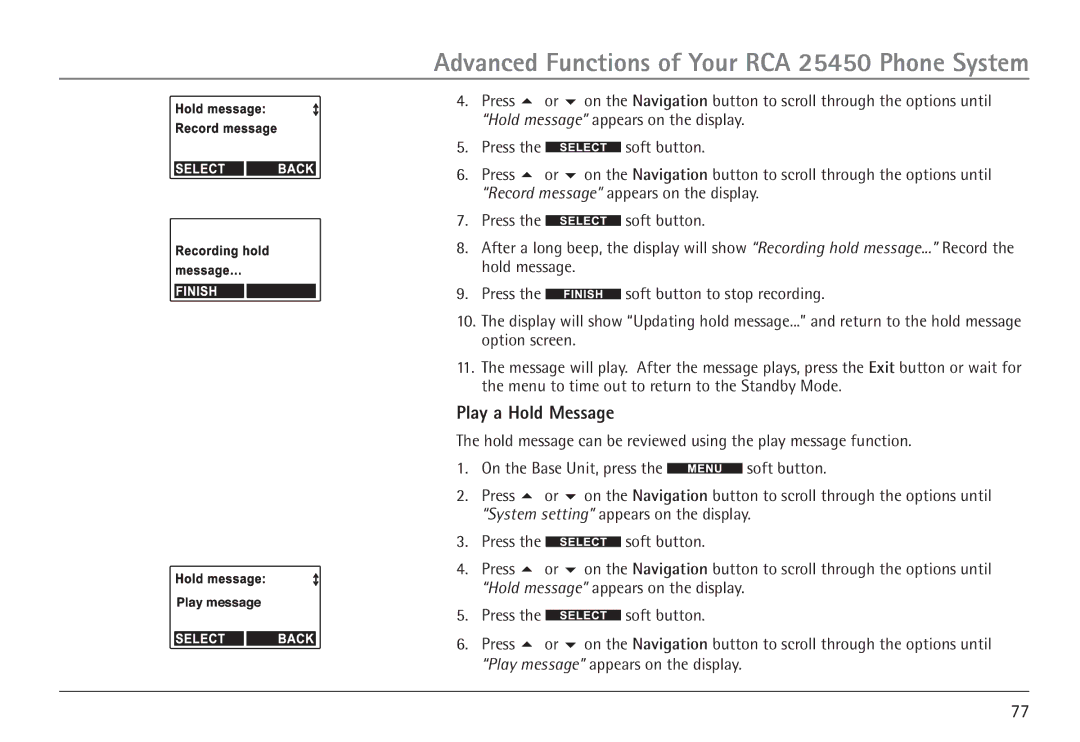 RCA 25450 manual Play a Hold Message 