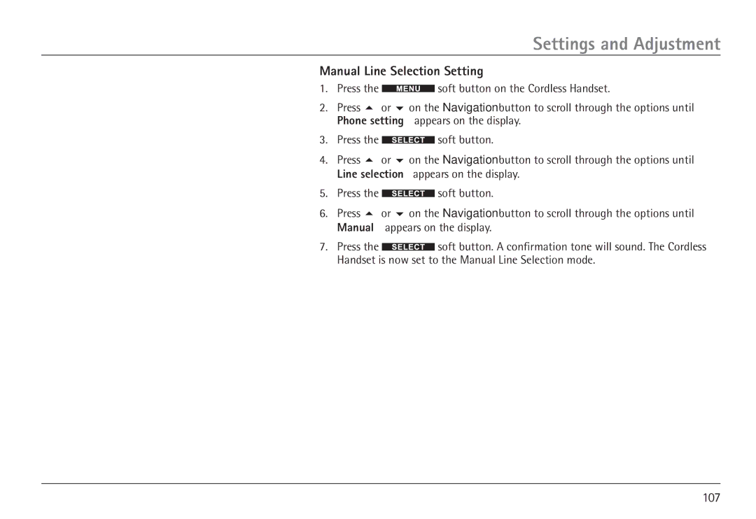 RCA 25450 manual Manual Line Selection Setting 