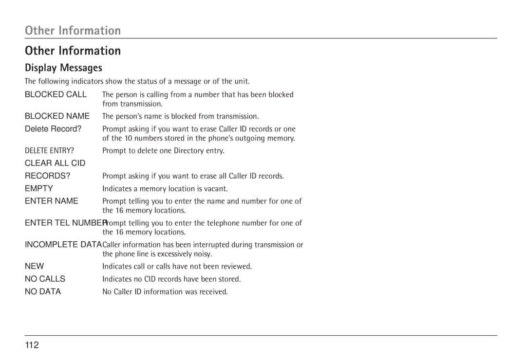 RCA 25450 manual Other Information, Display Messages 