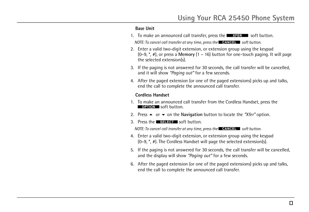 RCA 25450 manual Base Unit 