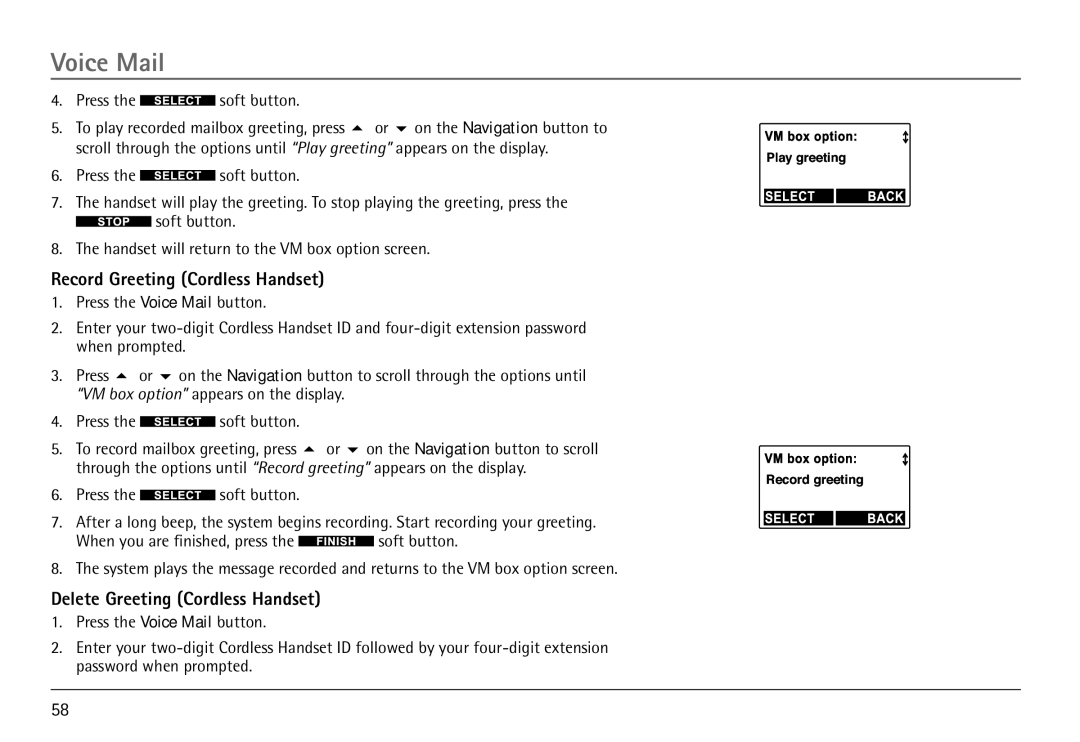 RCA 25450 manual Record Greeting Cordless Handset, Delete Greeting Cordless Handset 