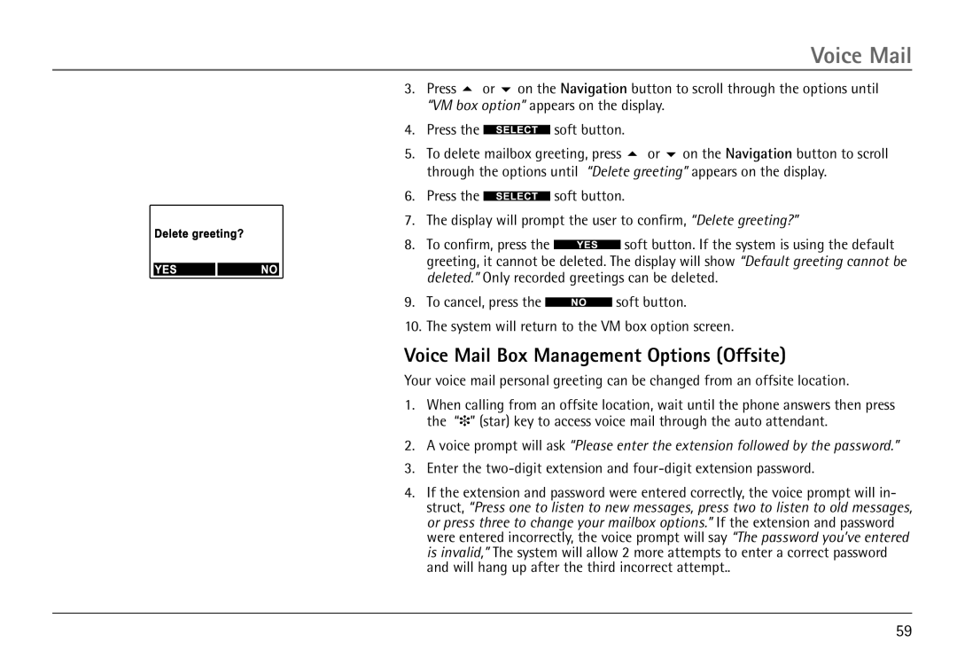 RCA 25450 manual Voice Mail Box Management Options Offsite 