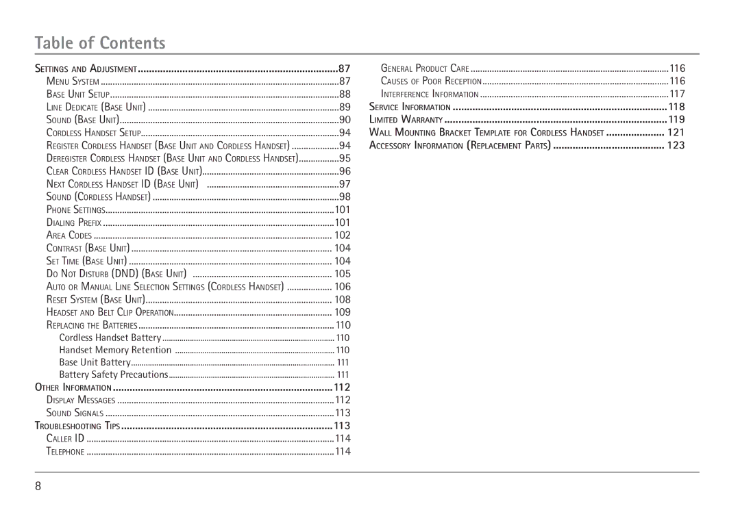 RCA 25450 manual Accessory Information Replacement Parts 