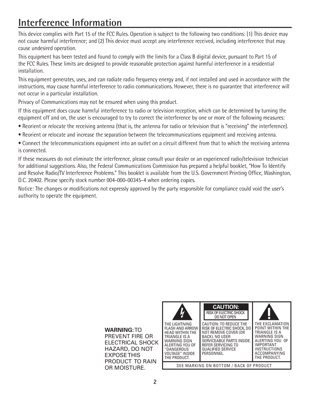 RCA 25630 MGCP, 25600 MGCP manual Interference Information 