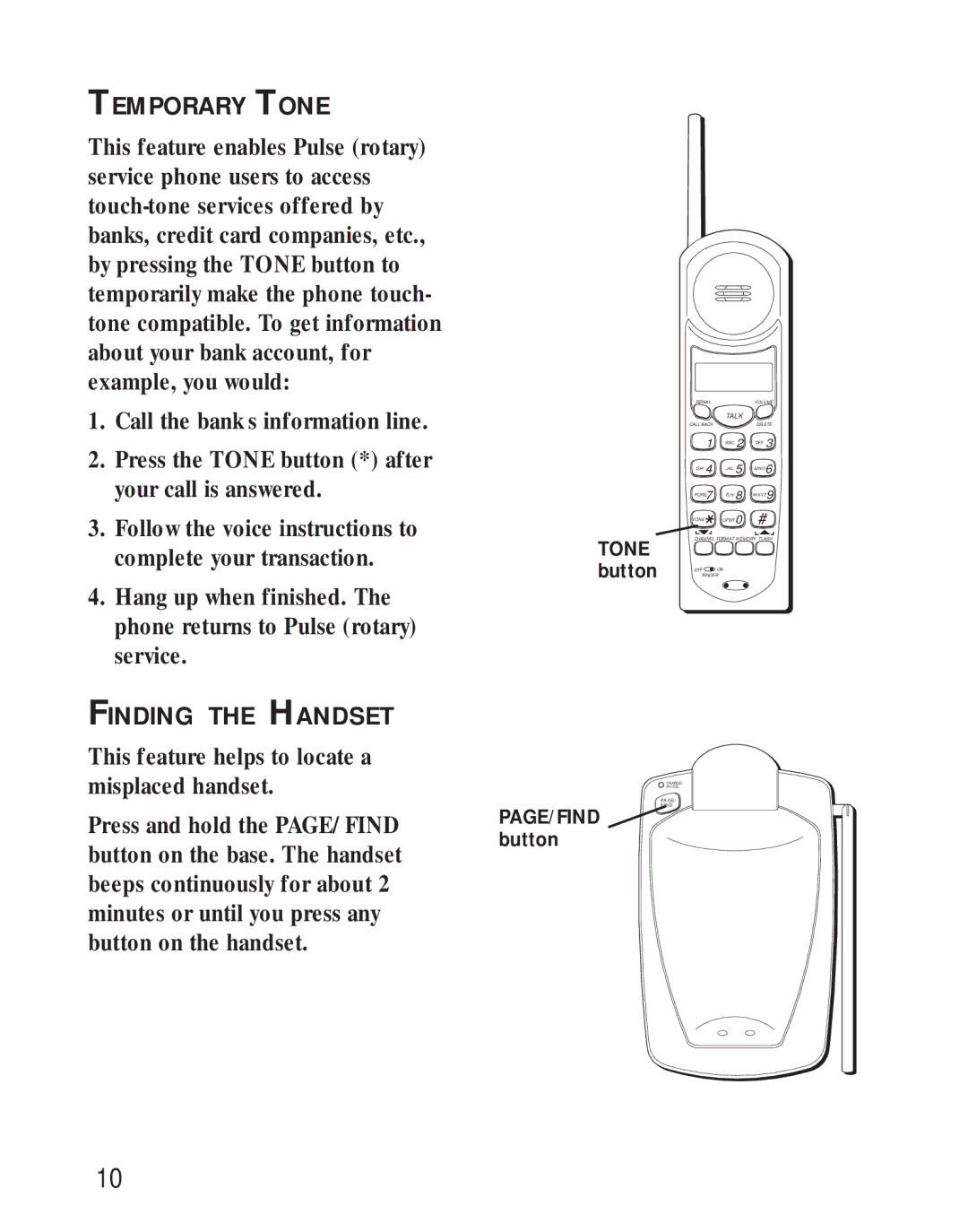 RCA 26730 manual Temporary Tone, Finding the Handset 