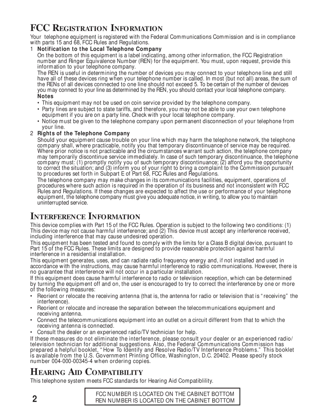 RCA 26730 manual FCC Registration Information 