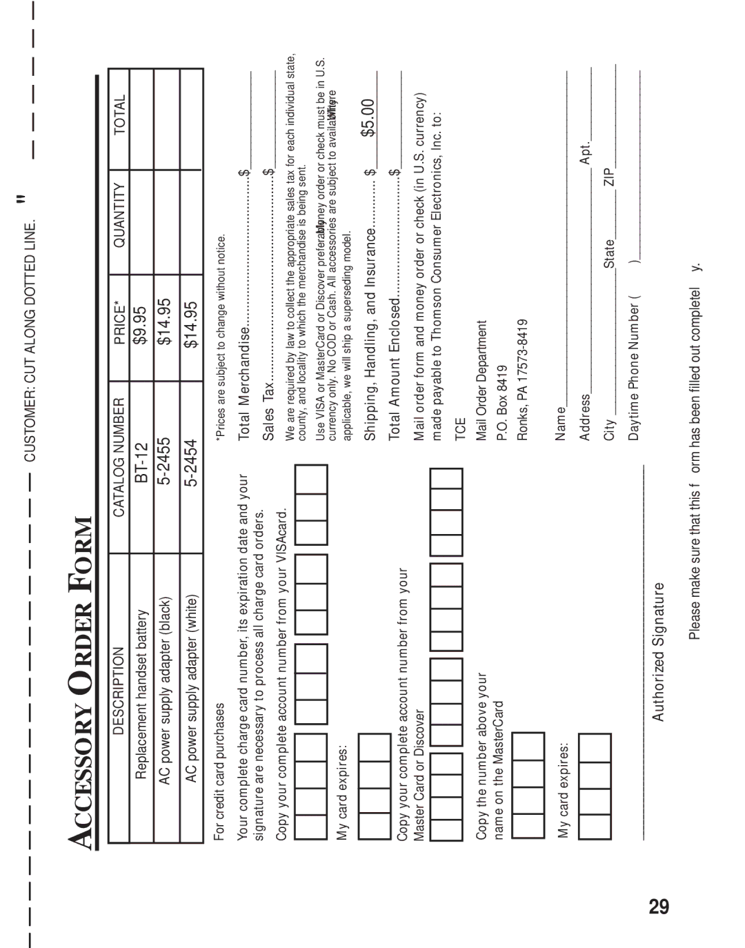 RCA 26730 manual Accessory Order Form, My card expires 