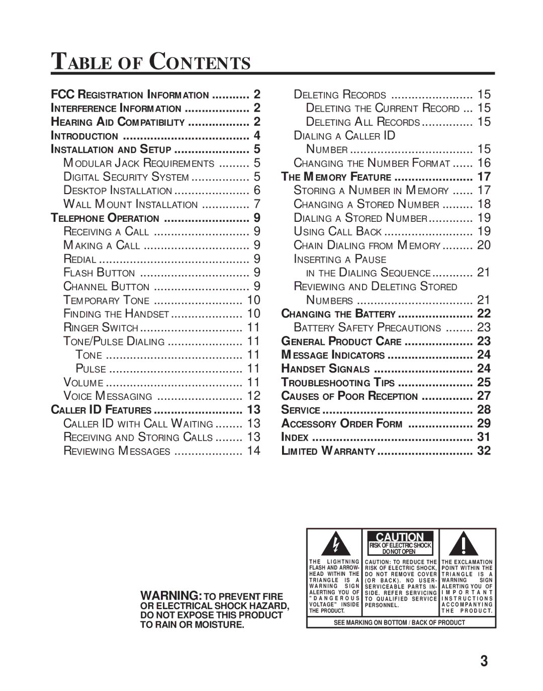 RCA 26730 manual Table of Contents 