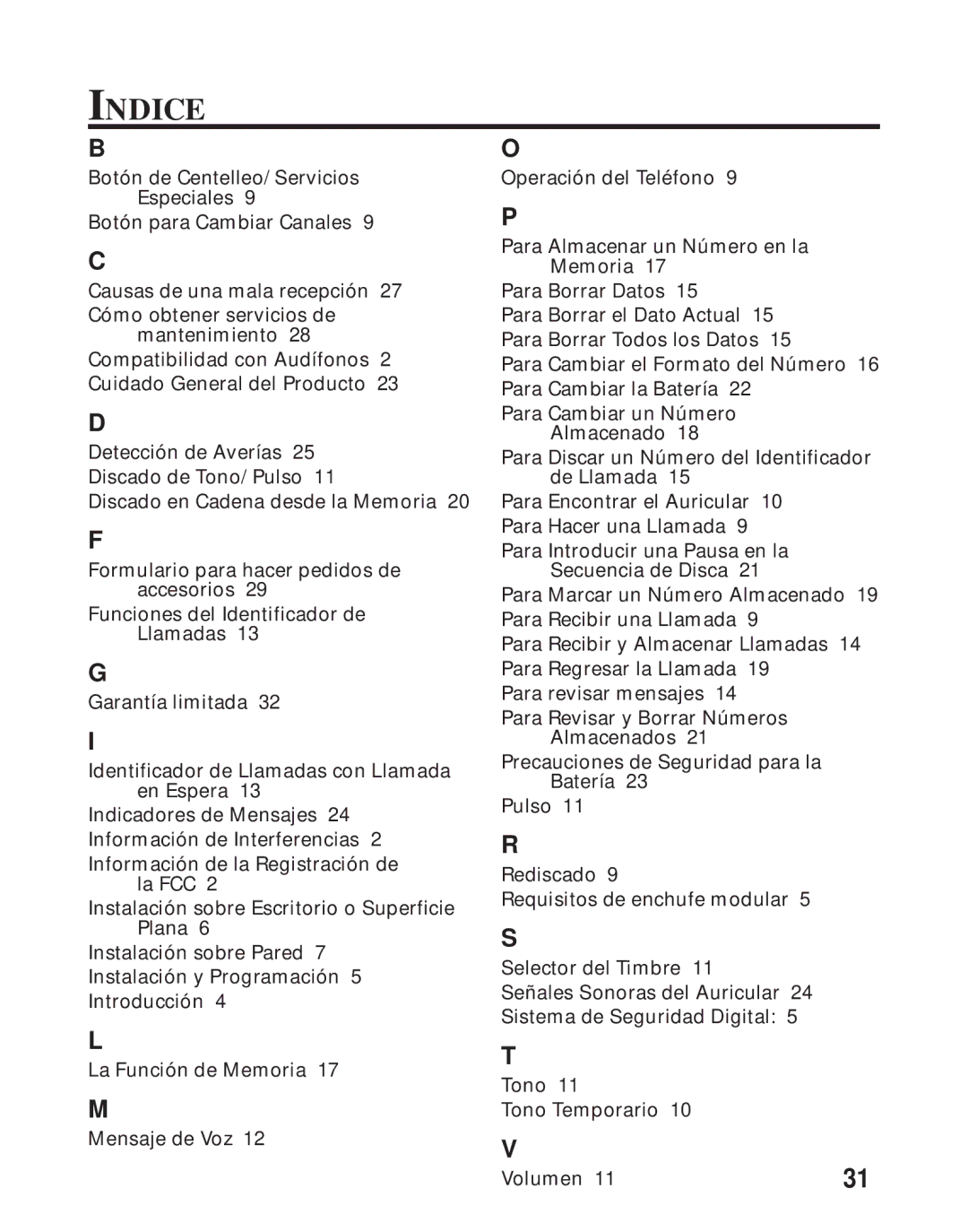 RCA 26730 manual Indice 