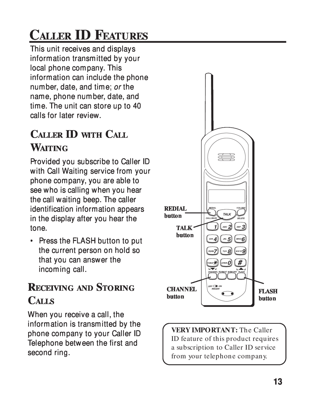 RCA 26730 manual Caller Id Features, Caller Id With Call Waiting, Receiving And Storing Calls 
