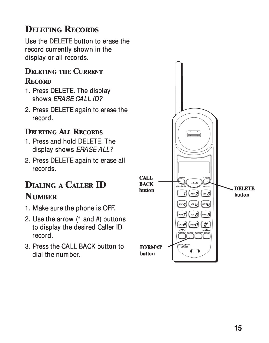 RCA 26730 manual Deleting Records, Dialing A Caller Id Back, Number 