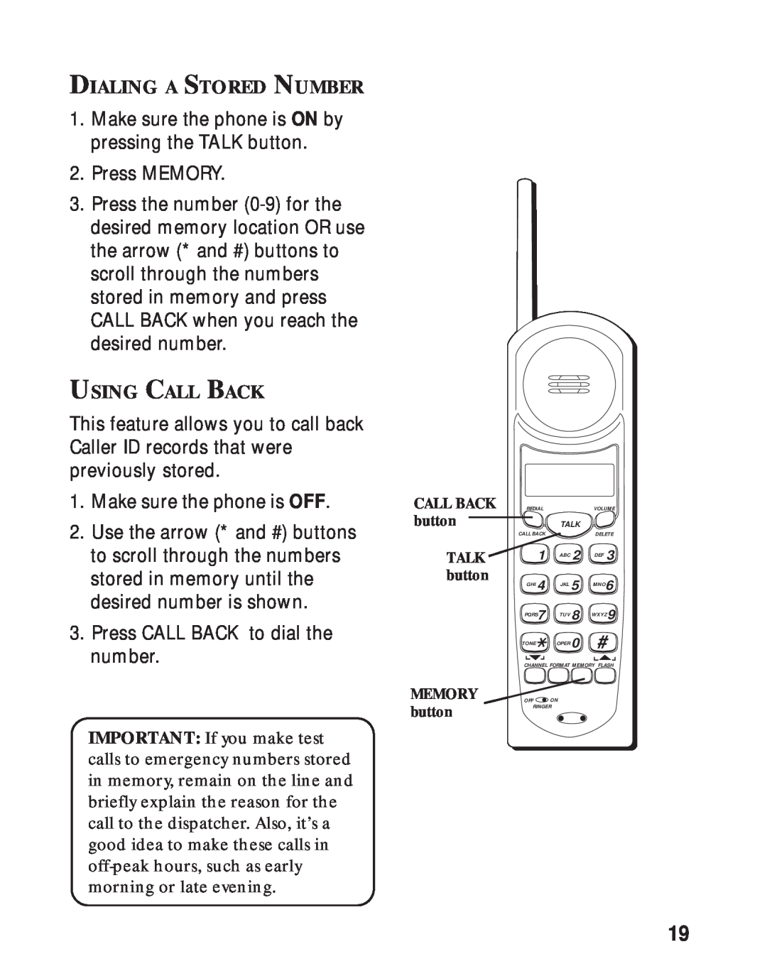 RCA 26730 manual Dialing A Stored Number, Using Call Back 