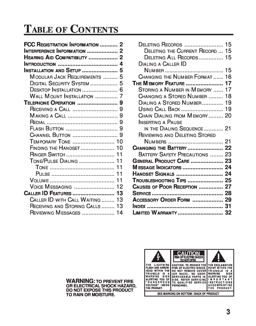 RCA 26730 manual Table Of Contents 