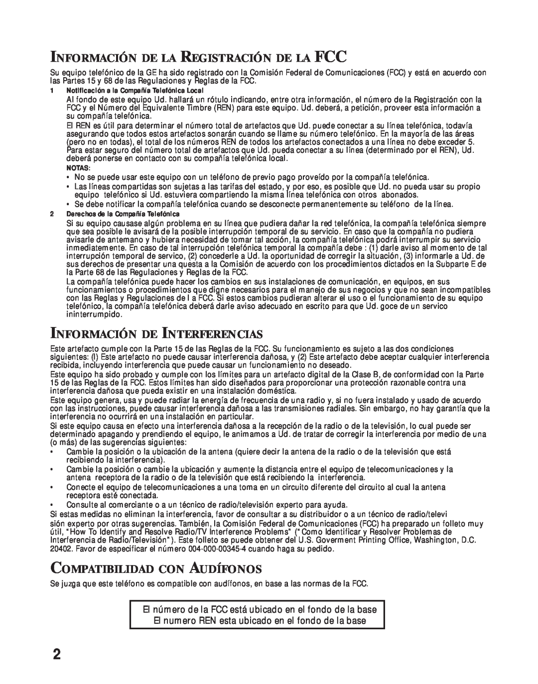 RCA 26730 manual Información De La Registración De La Fcc, Información De Interferencias, Compatibilidad Con Audífonos 