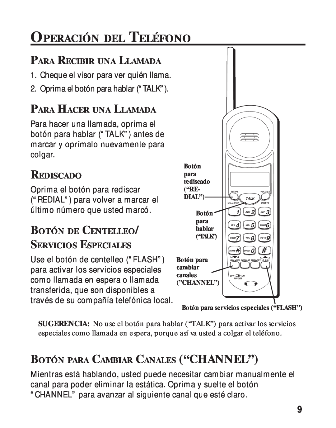 RCA 26730 manual Operación Del Teléfono, Para Recibir Una Llamada, Para Hacer Una Llamada, Rediscado 