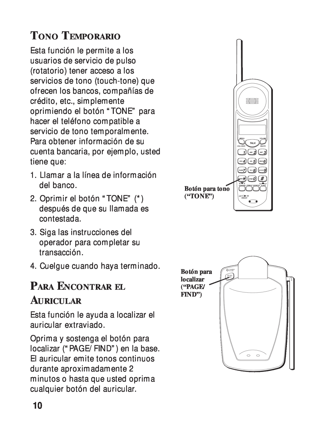 RCA 26730 manual Tono Temporario, Para Encontrar El Auricular 
