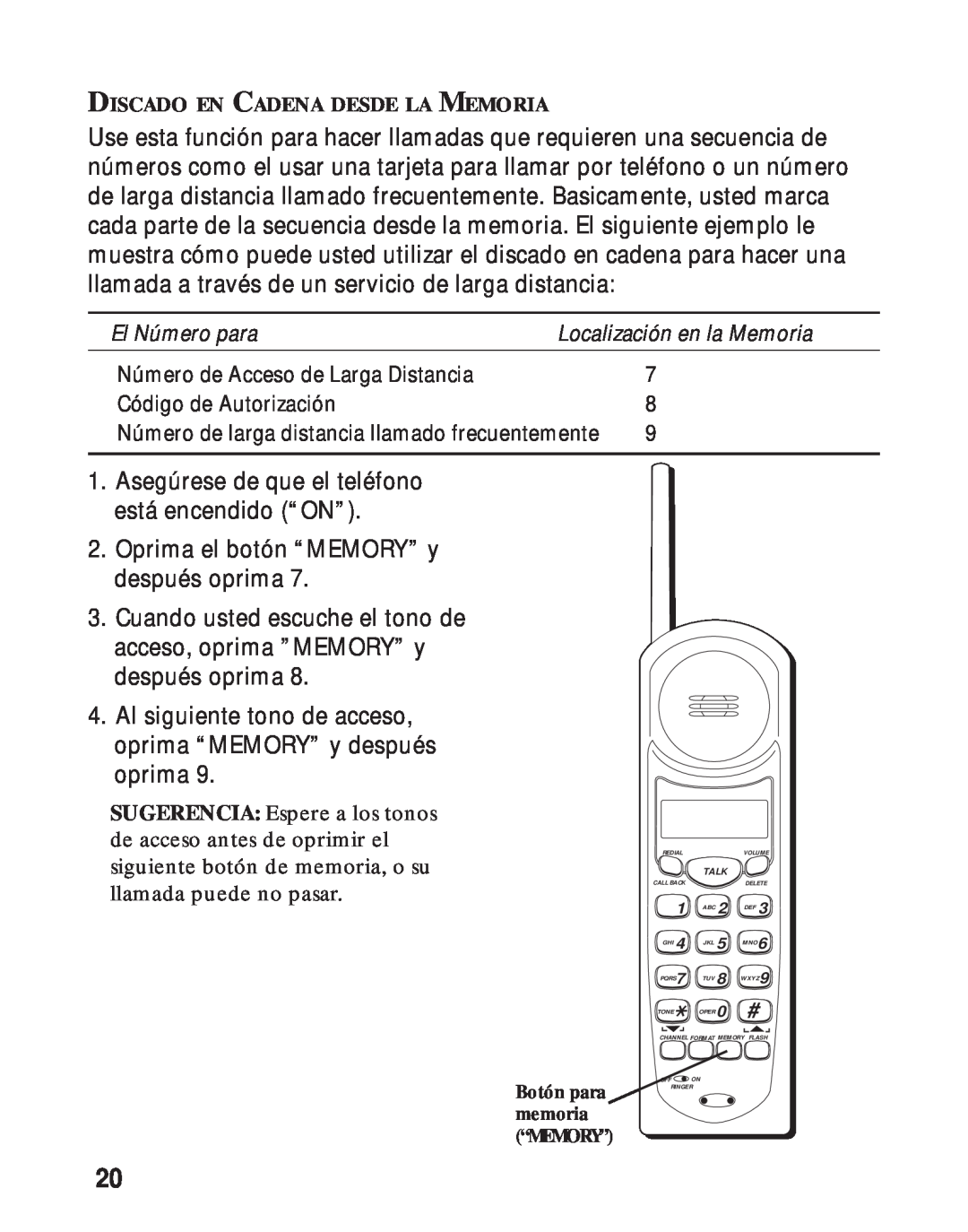 RCA 26730 manual Asegúrese de que el teléfono está encendido “ON” 