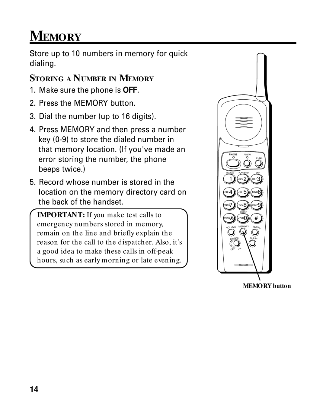 RCA 26790 manual Memory 