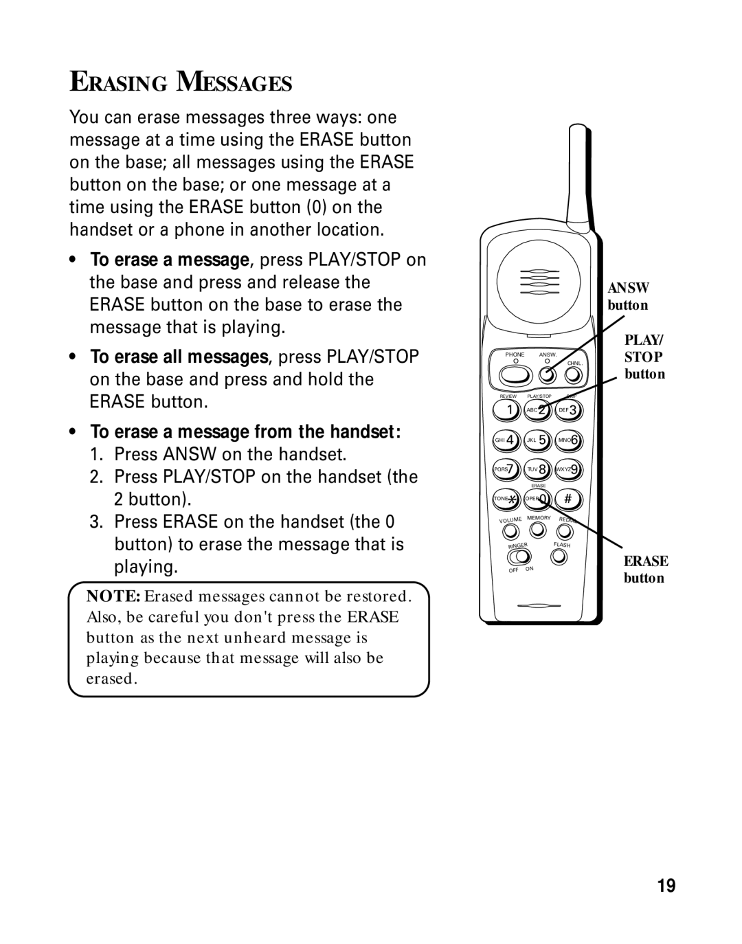 RCA 26790 manual Erasing Messages 