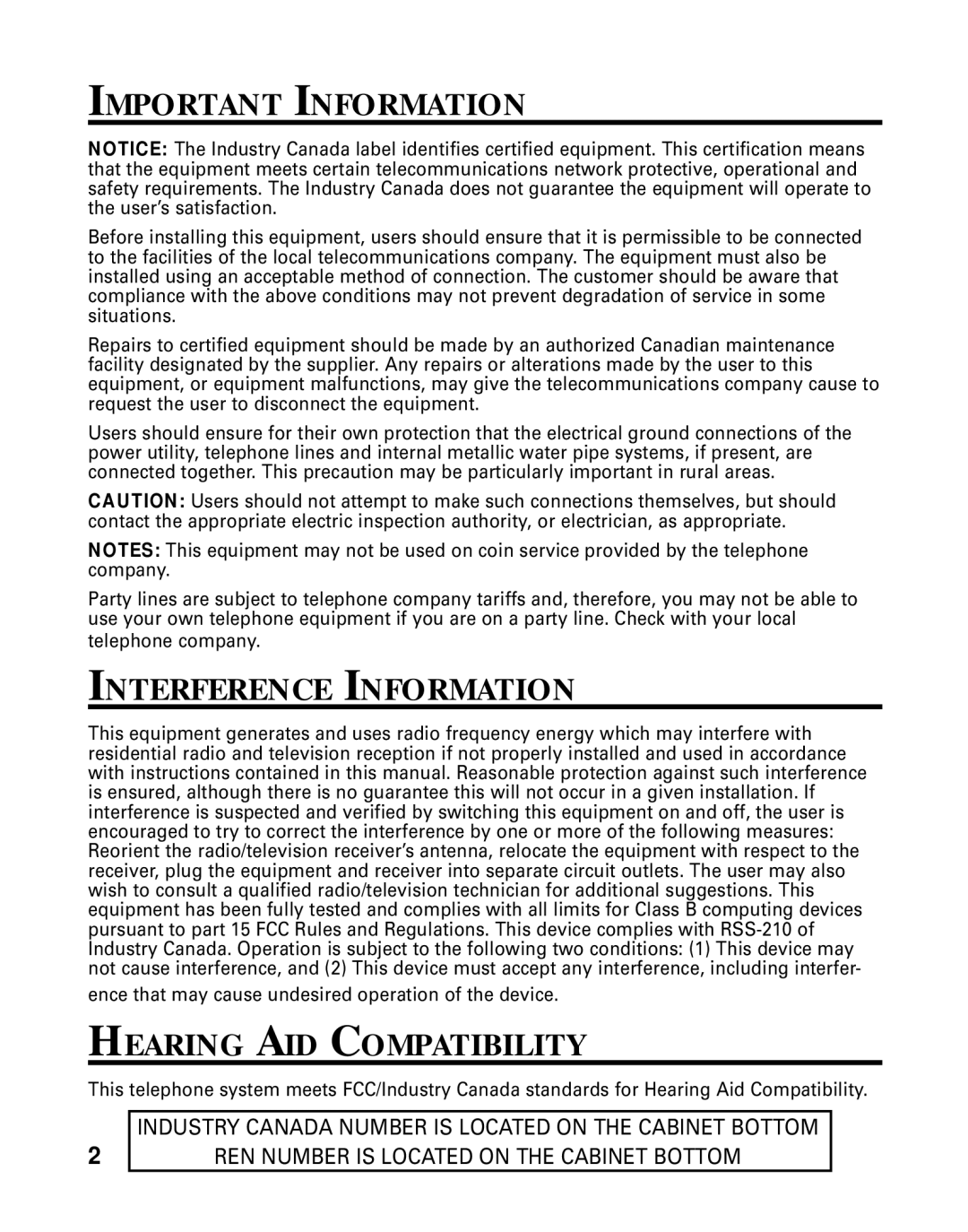 RCA 26790 manual Important Information, Interference Information, Hearing AID Compatibility 