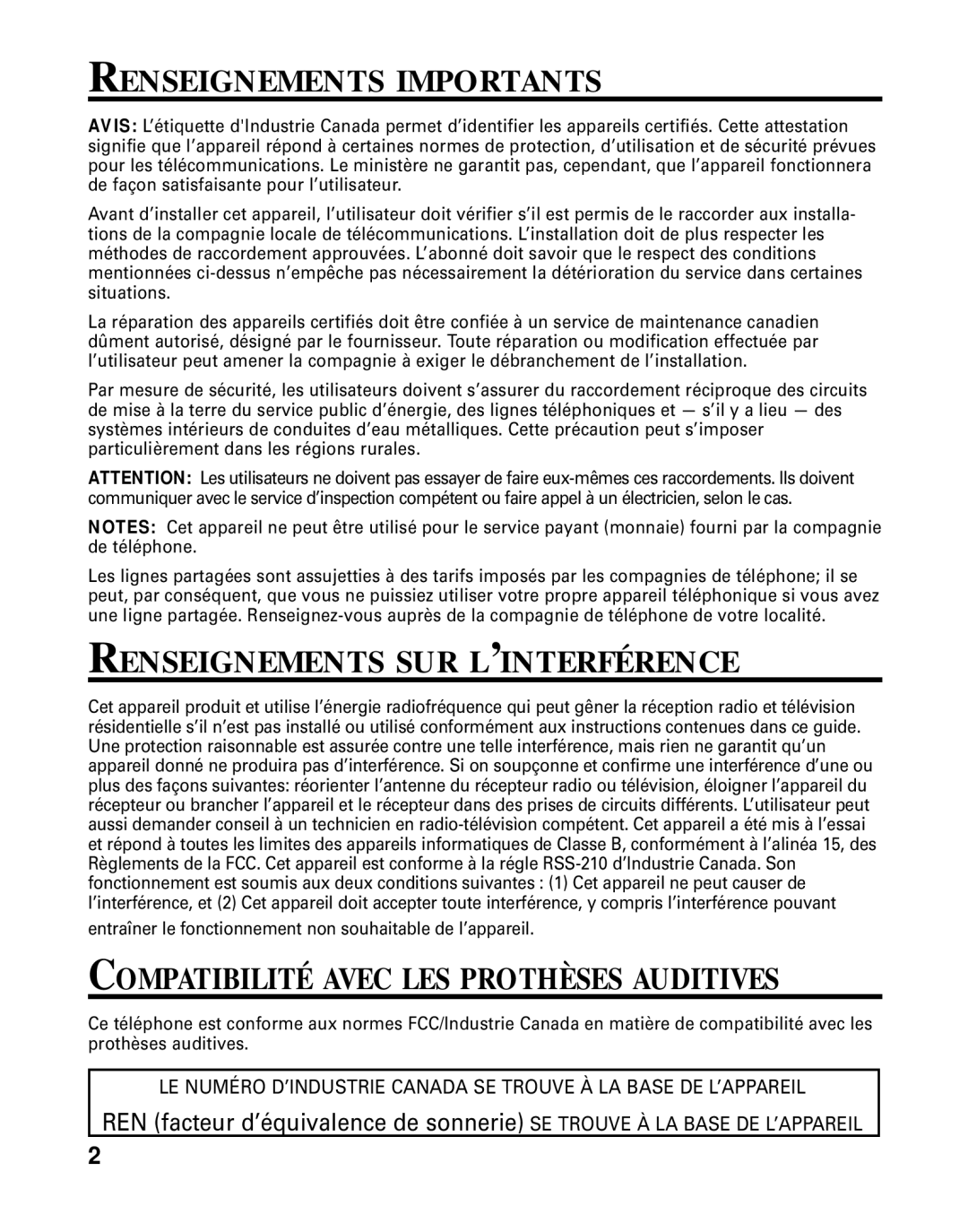 RCA 26790 manual Renseignements Importants, Renseignements SUR L’INTERFÉRENCE, Compatibilité Avec LES Prothèses Auditives 