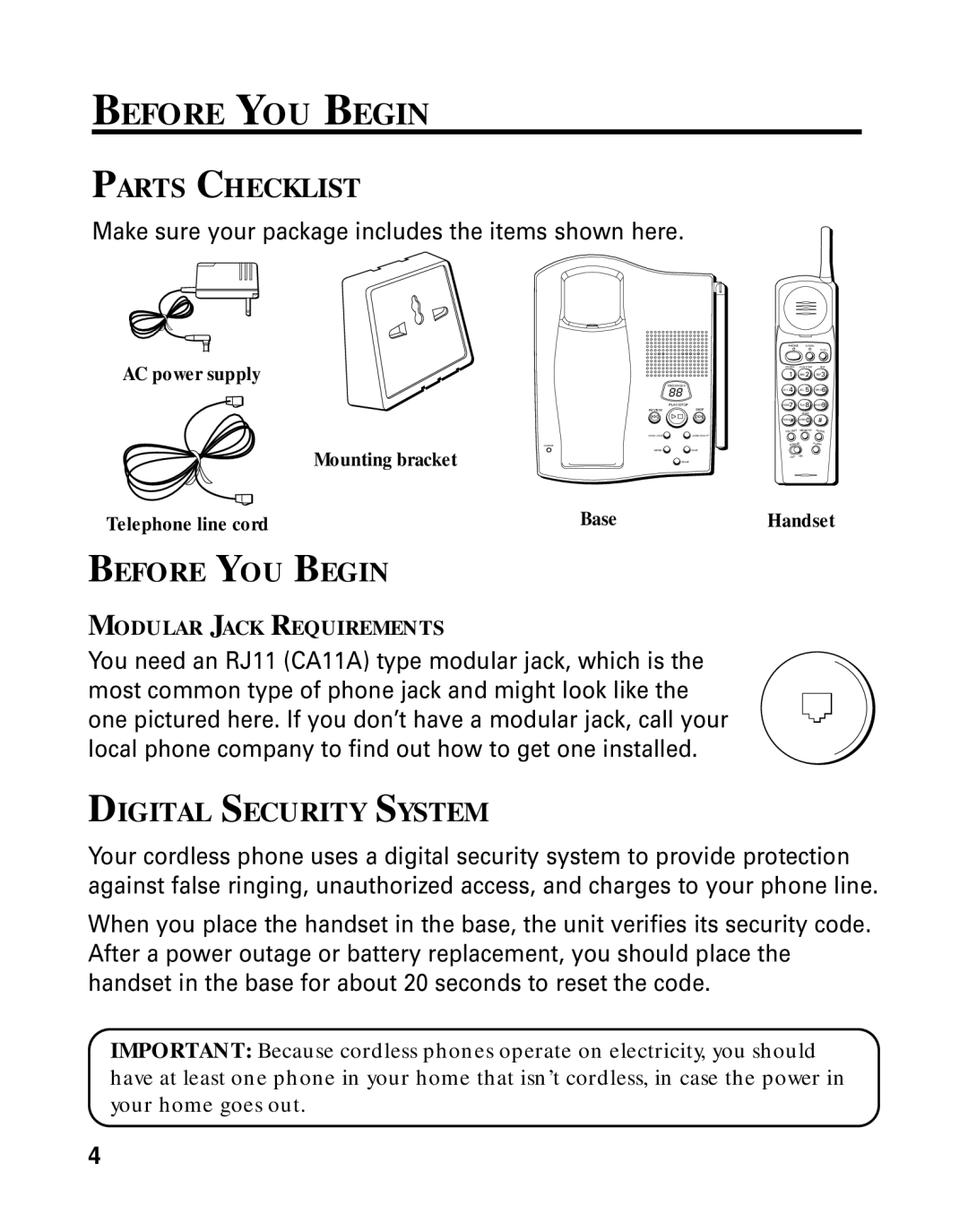 RCA 26790 manual Before YOU Begin, Parts Checklist, Digital Security System 