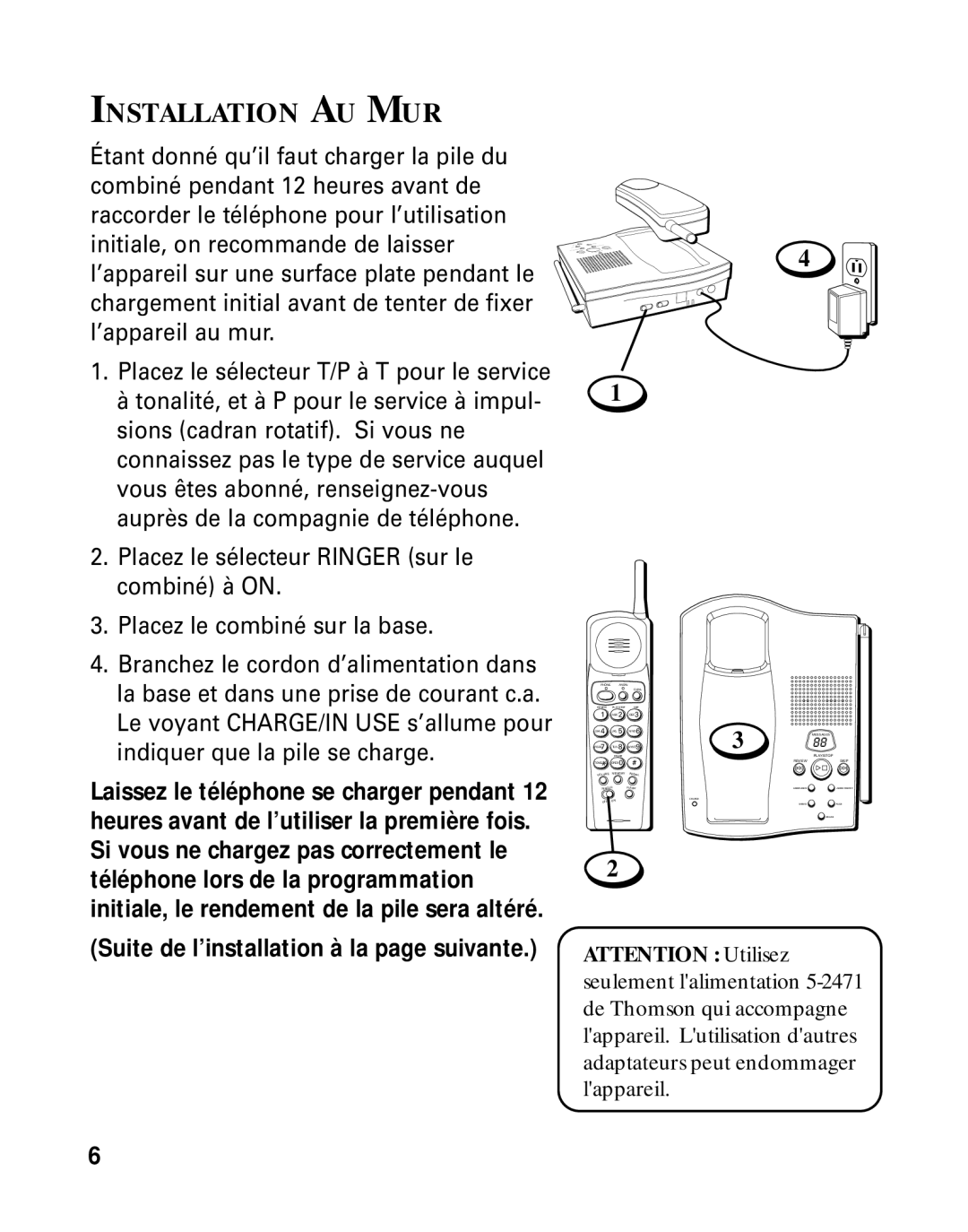 RCA 26790 manual Installation AU MUR 