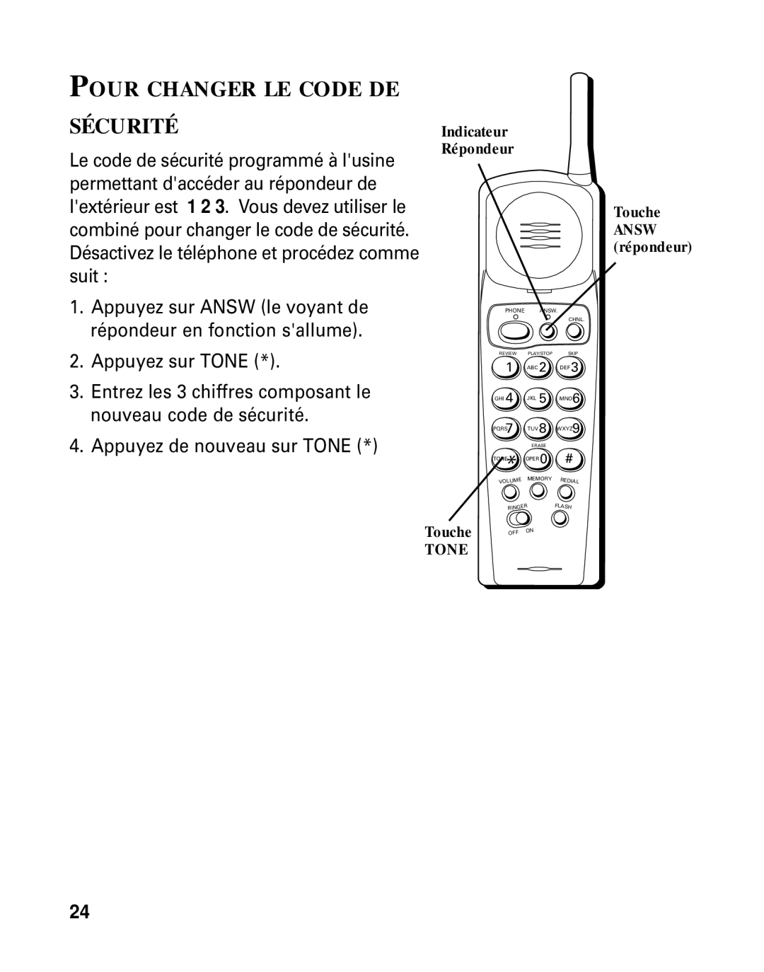 RCA 26790 manual Pour Changer LE Code DE Sécurité, Indicateur Répondeur 