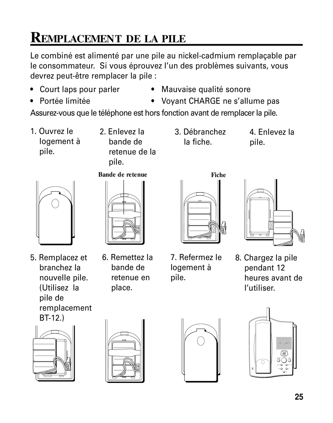 RCA 26790 manual Remplacement DE LA Pile 