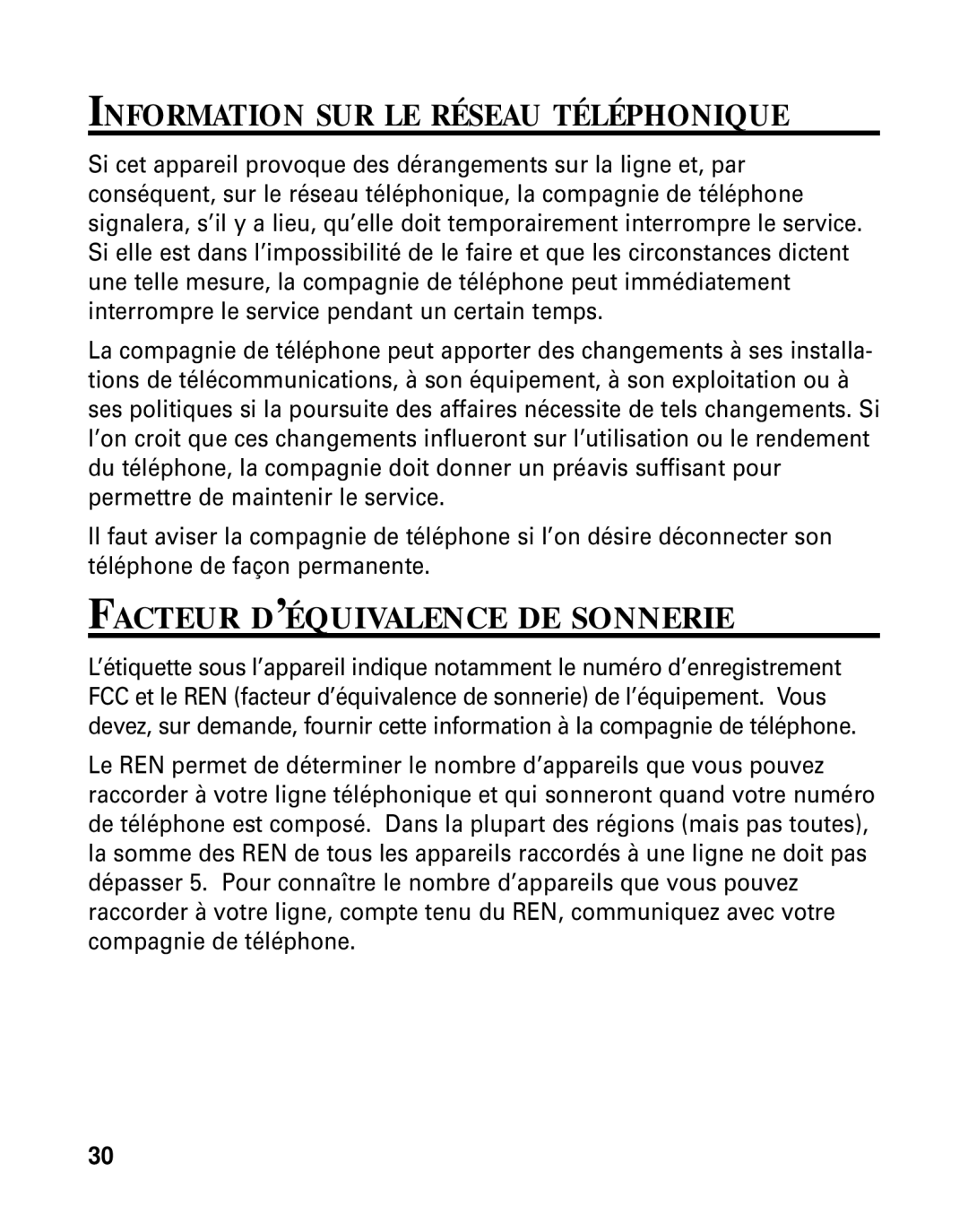 RCA 26790 manual Information SUR LE Réseau Téléphonique, Facteur D’ÉQUIVALENCE DE Sonnerie 