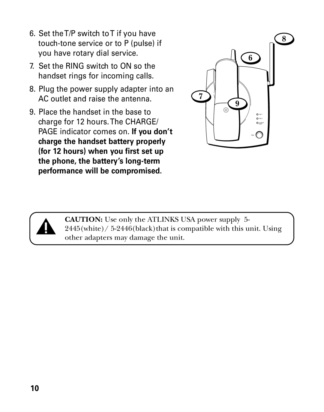 RCA 26925 manual Plug the power supply adapter into an, Charge for 12 hours.The Charge 