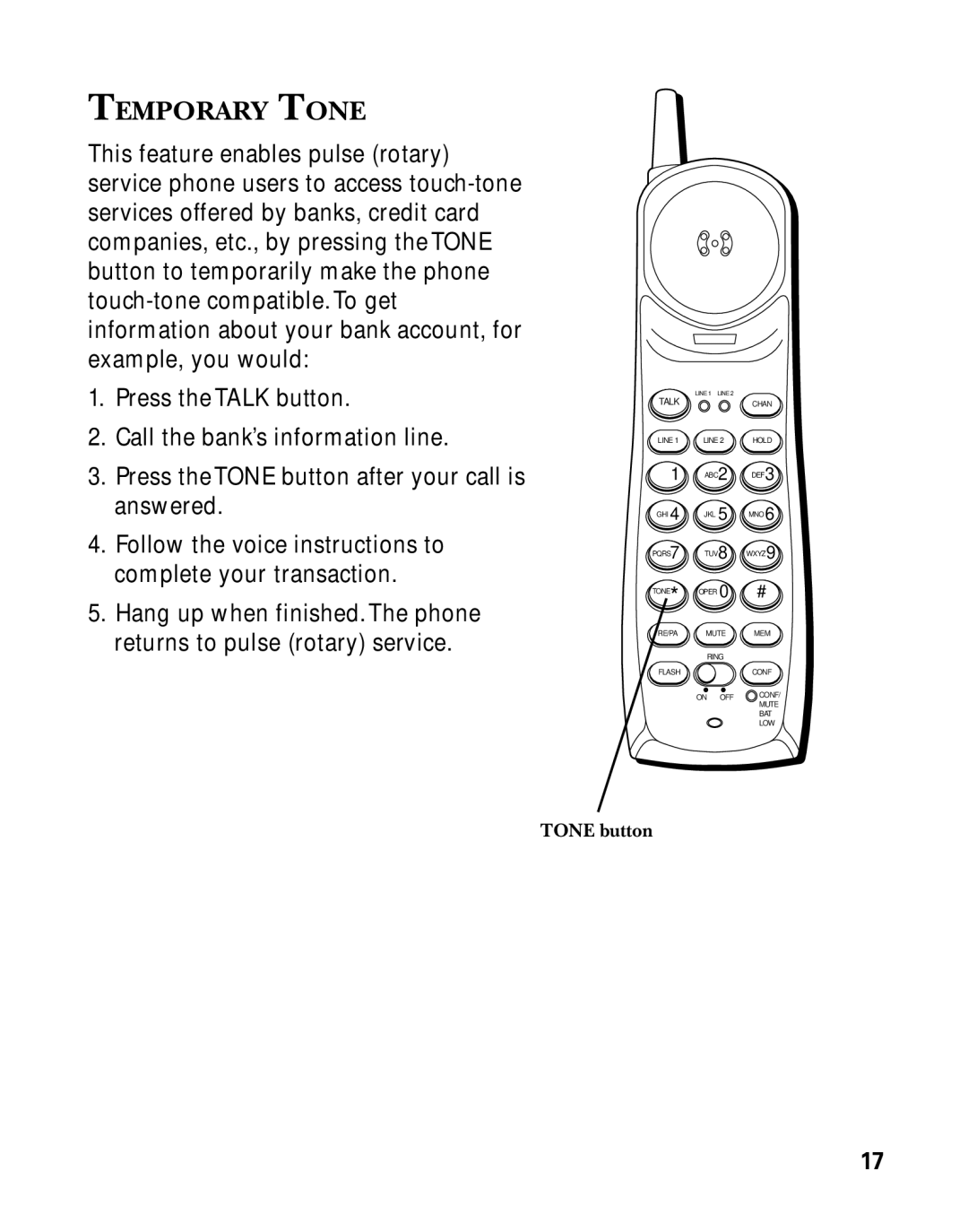 RCA 26925 manual Temporary Tone 