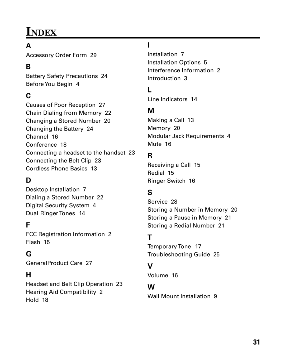 RCA 26925 manual Index 