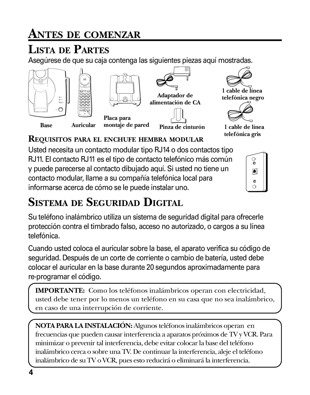 RCA 26925 manual Antes DE Comenzar, Lista DE Partes, Sistema DE Seguridad Digital 