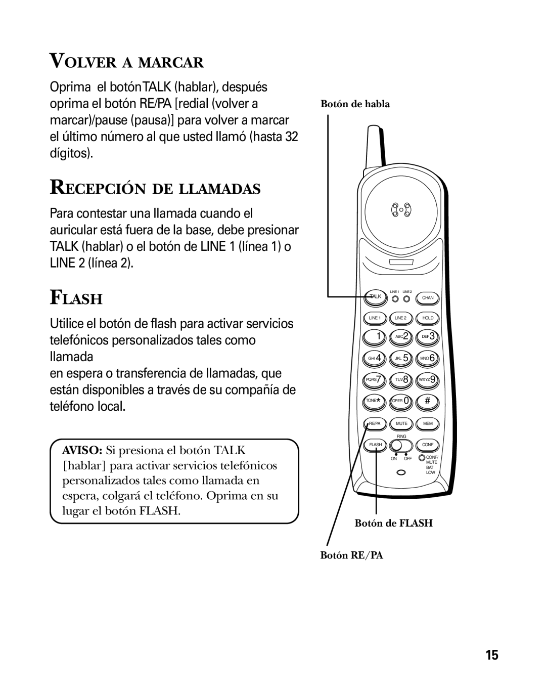 RCA 26925 manual Volver a Marcar, Recepción DE Llamadas 