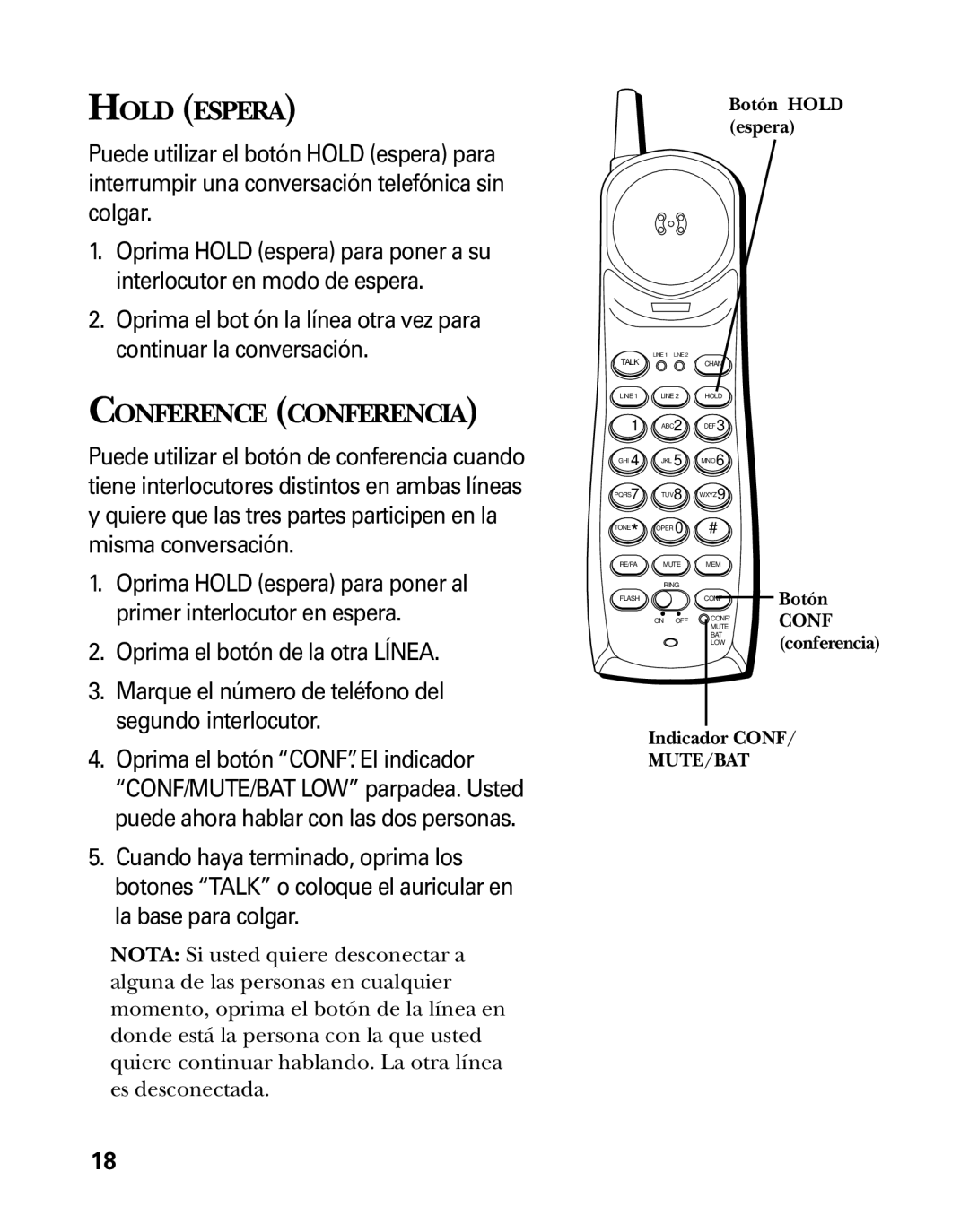 RCA 26925 manual Hold Espera, Conference Conferencia 