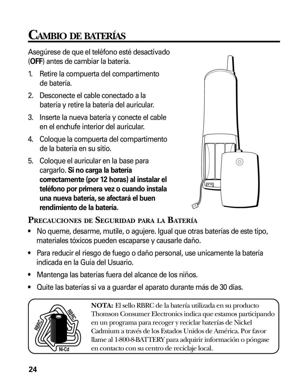 RCA 26925 manual Cambio DE Baterías, Retire la compuerta del compartimento de batería, Rendimiento de la batería 