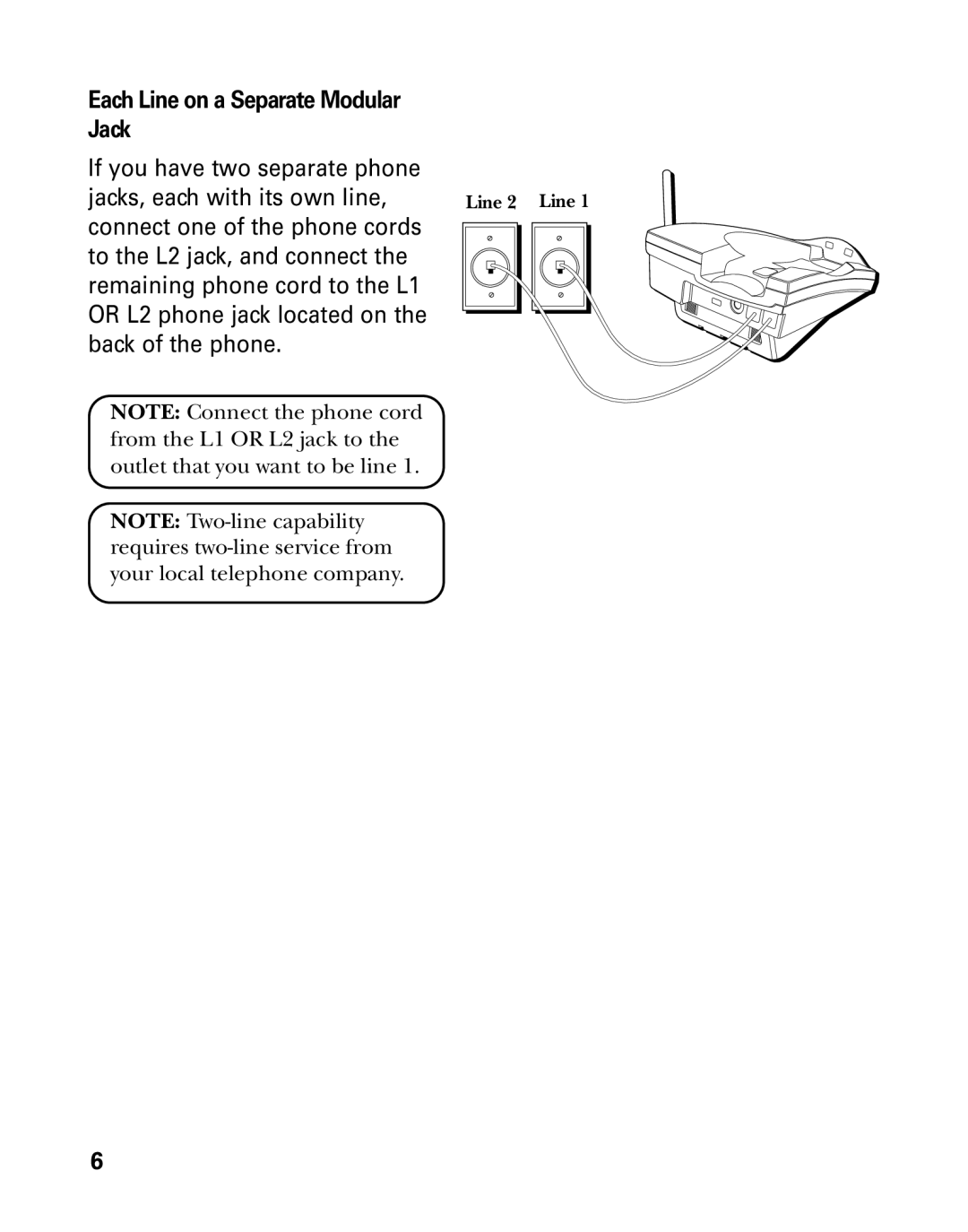 RCA 26925 manual Each Line on a Separate Modular Jack, If you have two separate phone Jacks, each with its own line 