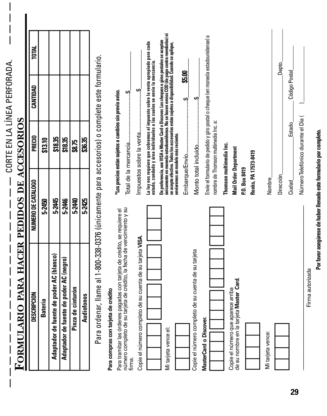 RCA 26925 manual Accesoriosde Pedidoshacer Paraormulario, Completeesteformulario 