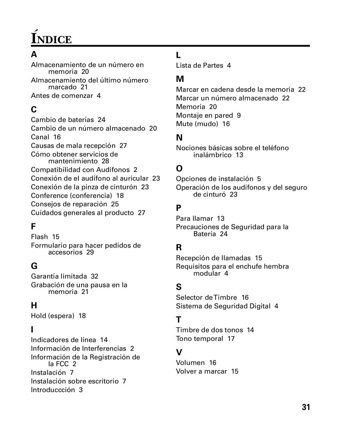 RCA 26925 manual Indice 