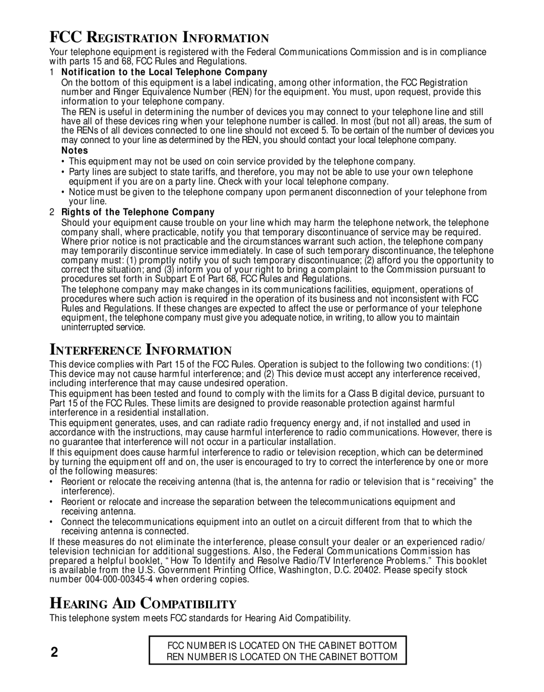 RCA 26925A manual FCC Registration Information 