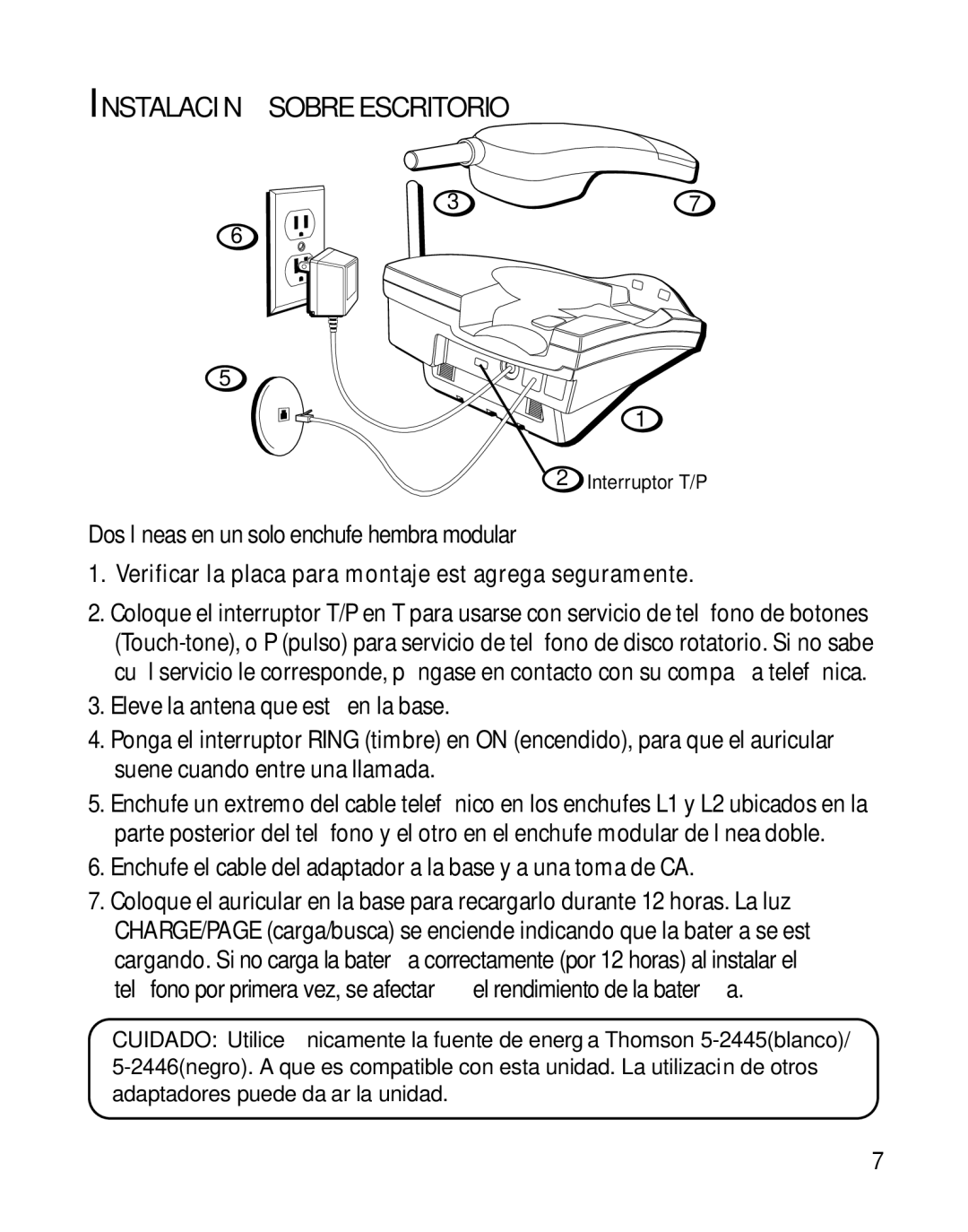 RCA 26925A manual Instalación Sobre Escritorio, Verificar la placa para montaje est agrega seguramente 