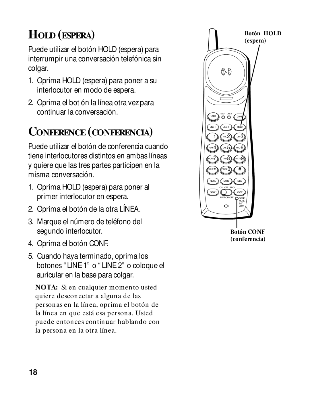 RCA 26925A manual Hold Espera, Conference Conferencia 