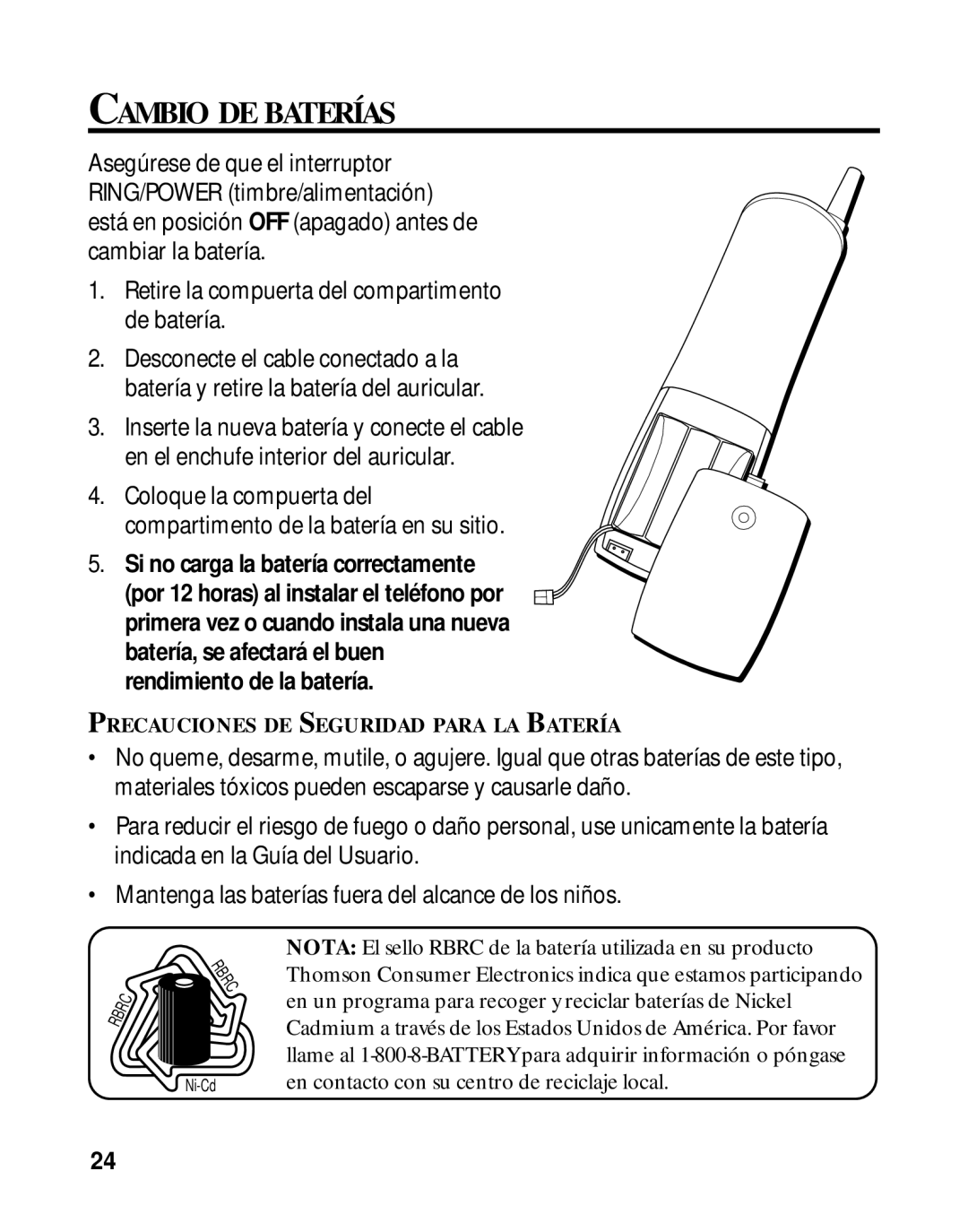 RCA 26925A manual Cambio DE Baterías 