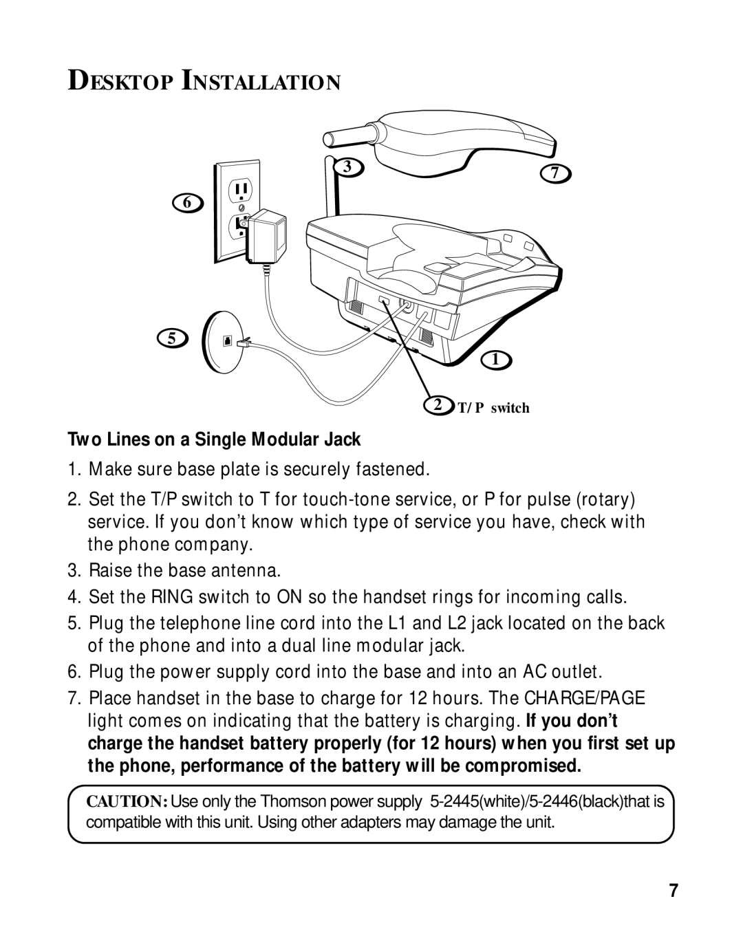 RCA 26925A manual Desktop Installation, Two Lines on a Single Modular Jack 