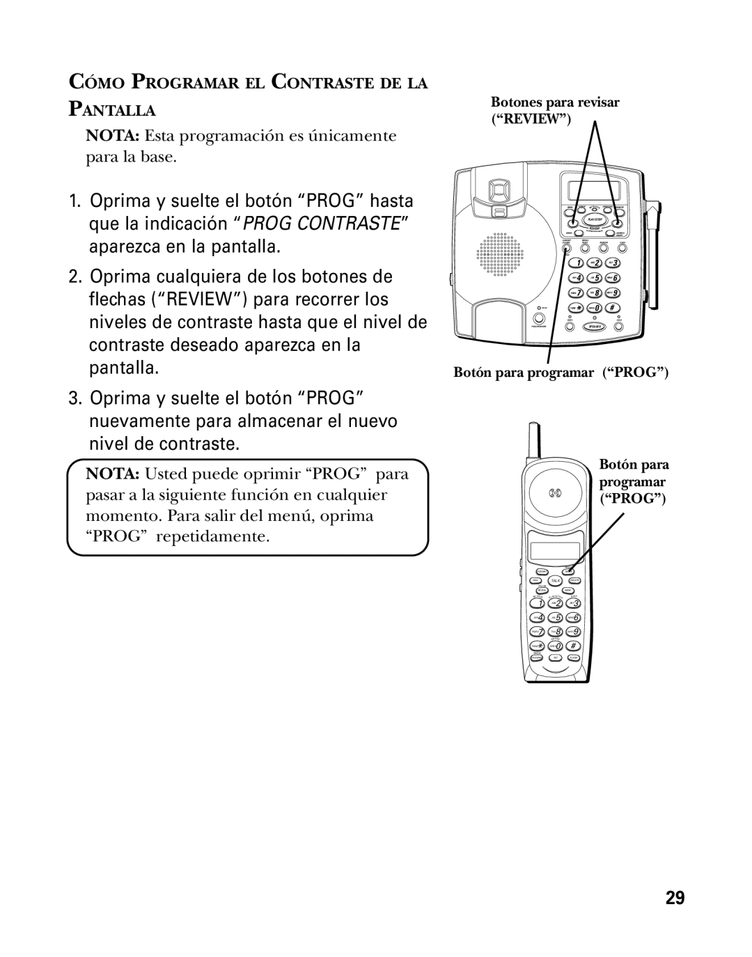 RCA 26958 manual Nota Esta programación es únicamente para la base 