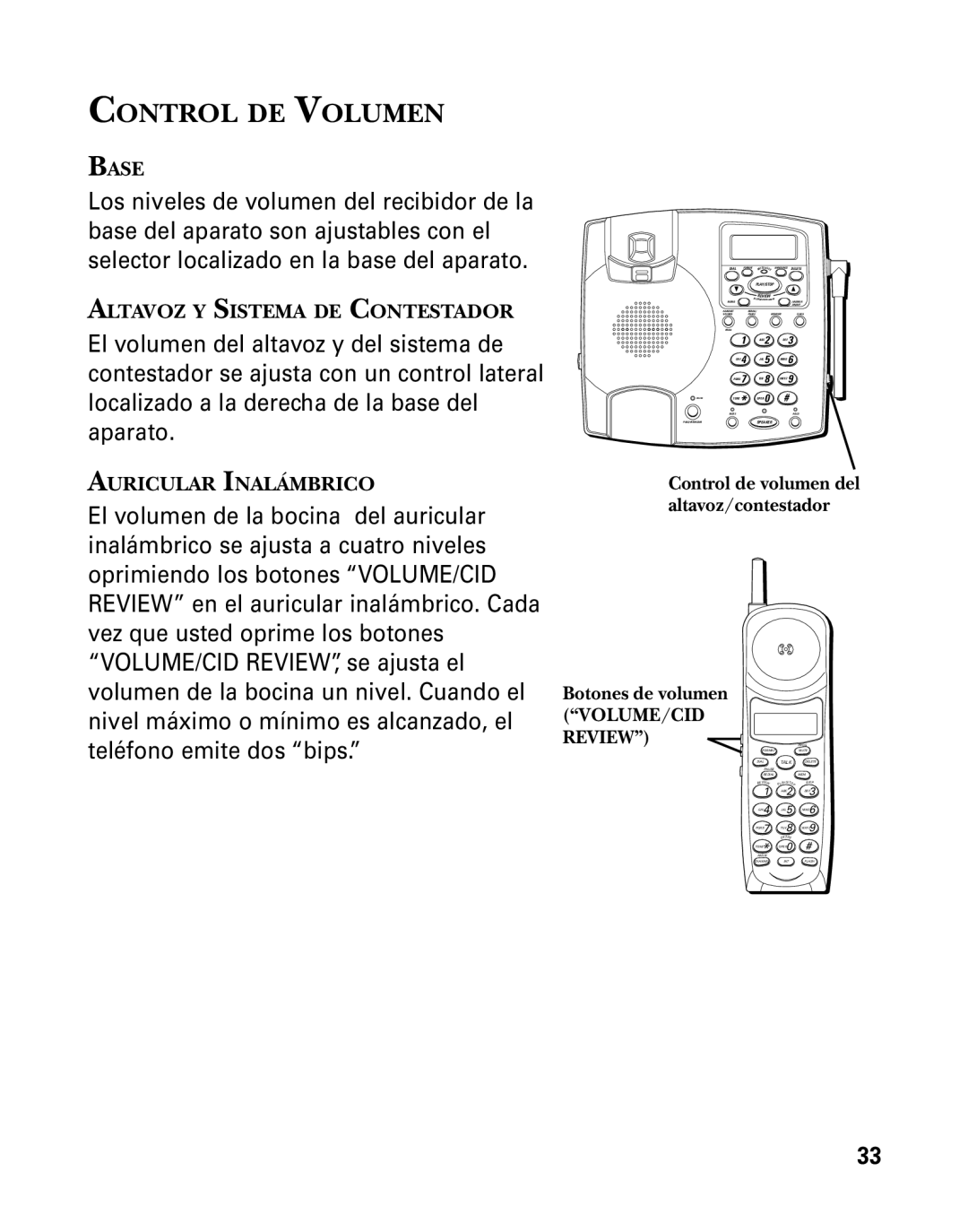 RCA 26958 manual Control DE Volumen, Control de volumen del altavoz/contestador 