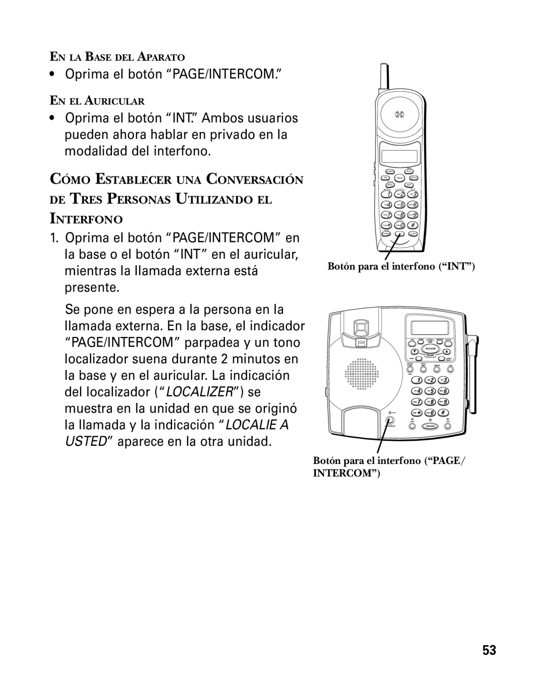 RCA 26958 manual Oprima el botón PAGE/INTERCOM 