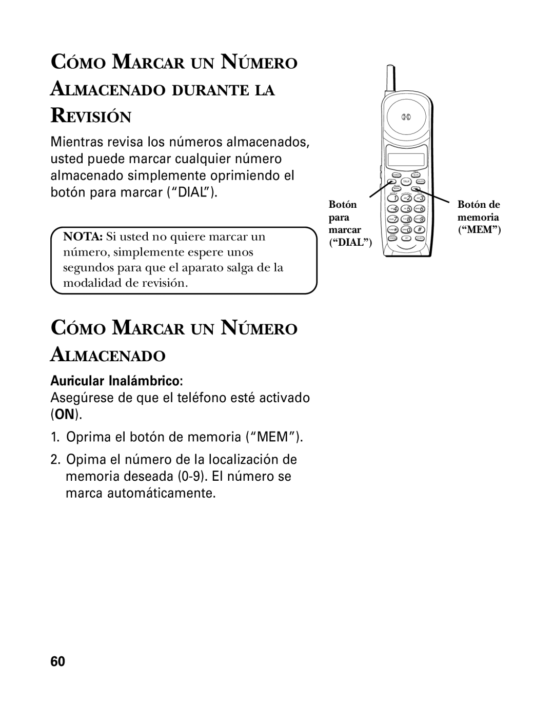 RCA 26958 manual Cómo Marcar UN Número Almacenado Durante LA Revisión, Auricular Inalámbrico 