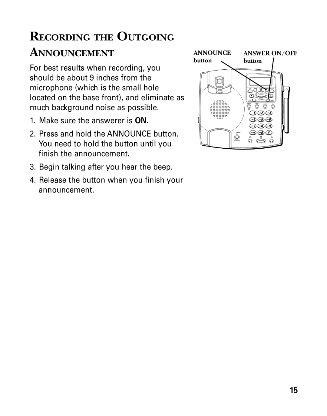 RCA 26958 manual Recording the Outgoing Announcement, Button 